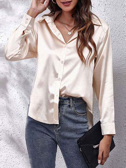 Blusa Donna in Satin Manica Lunga Elegante