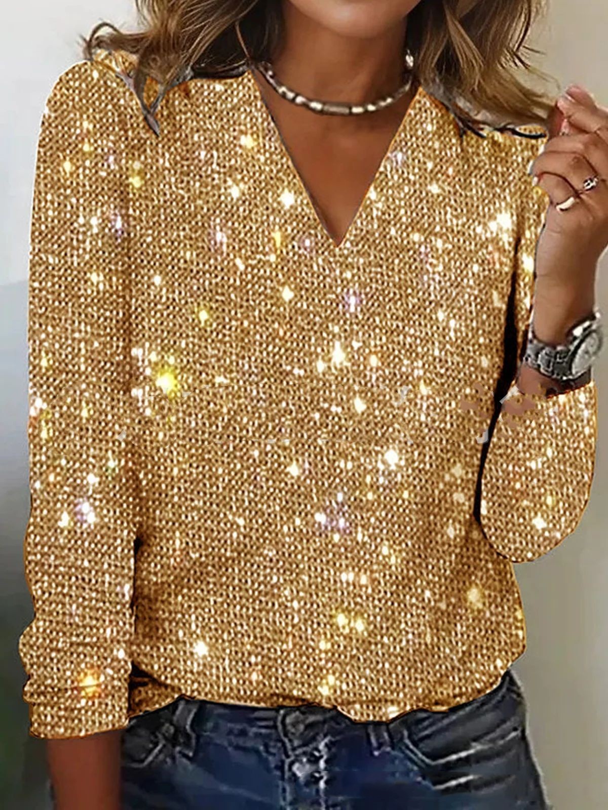 Camicia Donna con Scollo a V Manica Lunga Vestibilità Regolare con