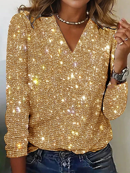 Camicia Donna con Scollo a V Manica Lunga Vestibilità Regolare con