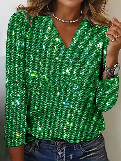 Camicia Donna con Scollo a V Manica Lunga Vestibilità Regolare con