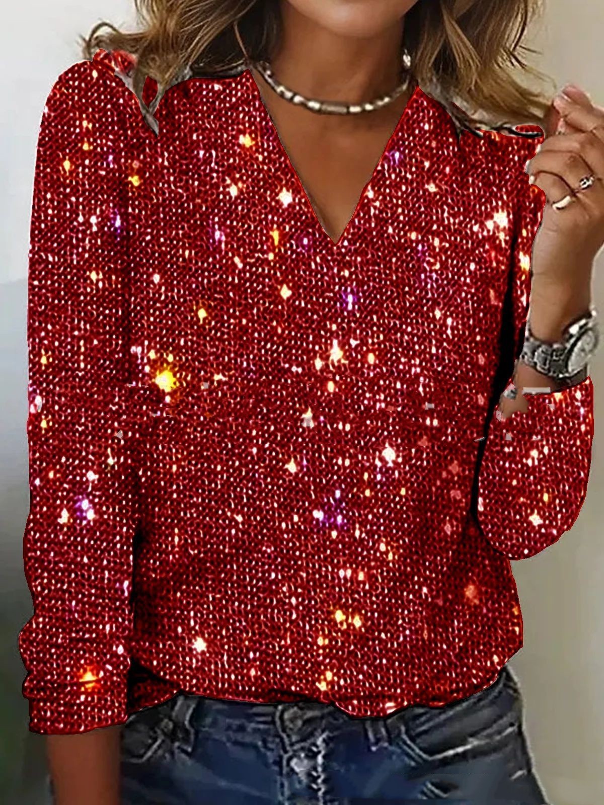 Camicia Donna con Scollo a V Manica Lunga Vestibilità Regolare con