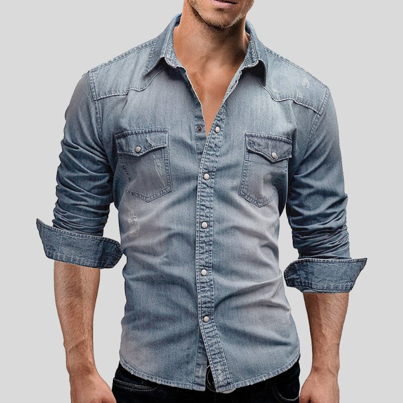 Camicia Uomo Manica Lunga con Bottoni e Tasche sul Petto - Brentozzi
