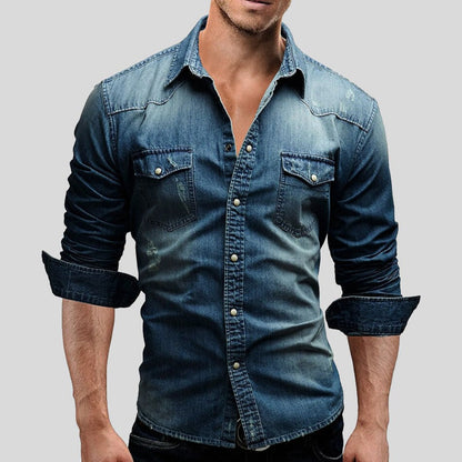 Camicia Uomo Manica Lunga con Bottoni e Tasche sul Petto