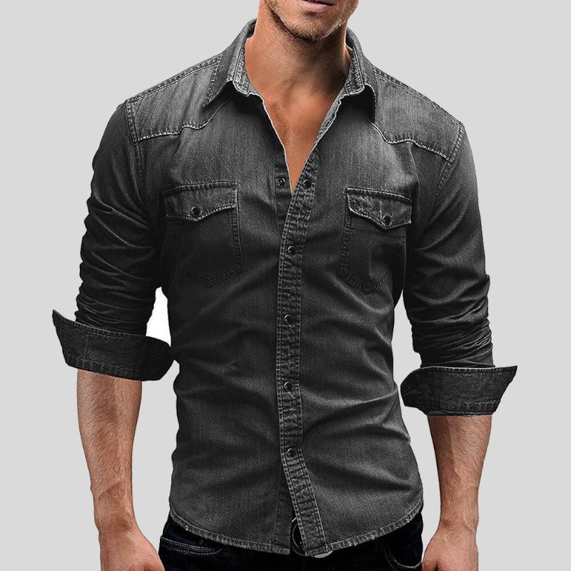 Camicia Uomo Manica Lunga con Bottoni e Tasche sul Petto
