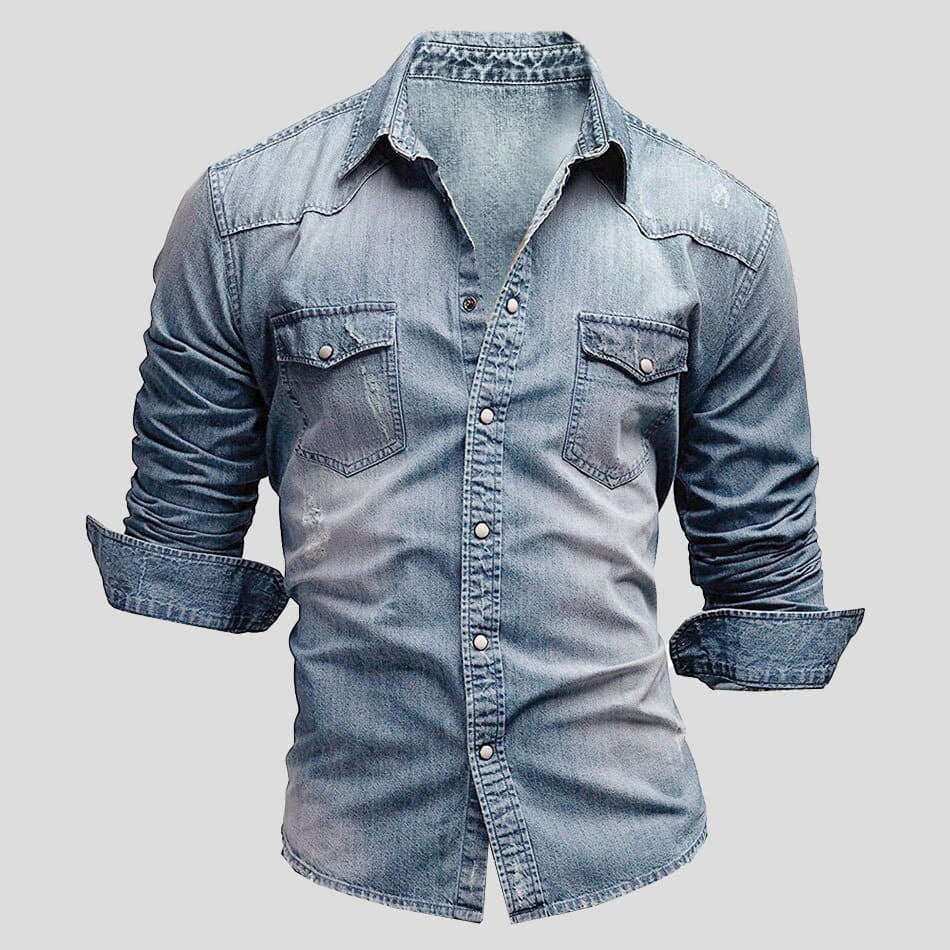 Camicia Uomo Manica Lunga con Bottoni e Tasche sul Petto