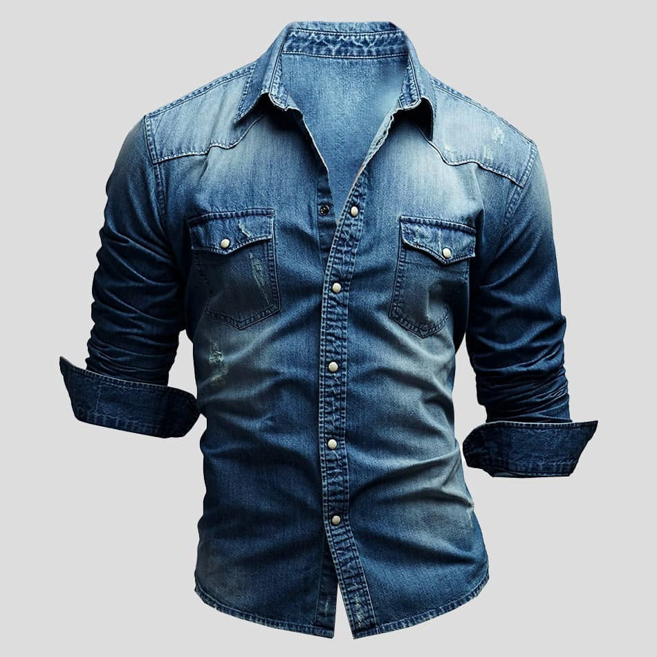 Camicia Uomo Manica Lunga con Bottoni e Tasche sul Petto