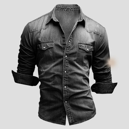 Camicia Uomo Manica Lunga con Bottoni e Tasche sul Petto