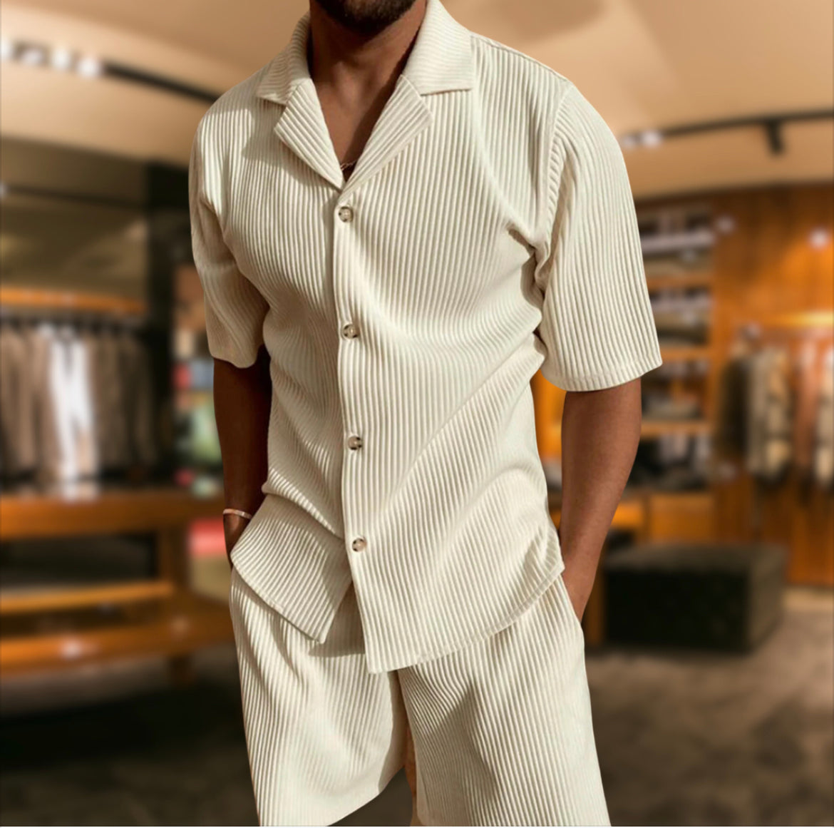 Completo Uomo Estate Camicia e Pantaloncini Leggeri