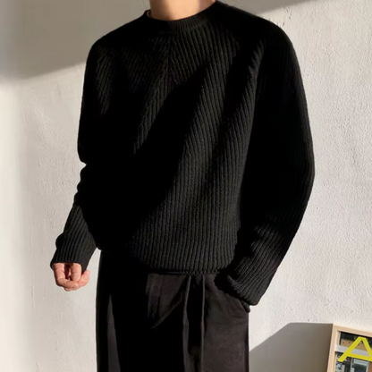Maglione Cotone Struttura a Coste Per Uomo | Fynara Nero