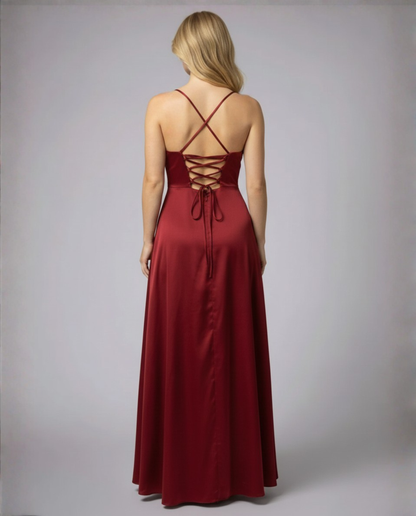 Abito Maxi Donna Scollo Alto con Spacco