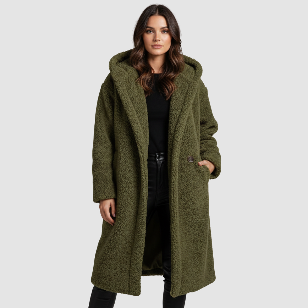 Cappotto Lungo Donna con Cappuccio e Tasche