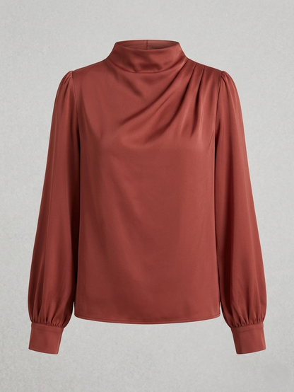 Blusa Elegante Donna Manica Lunga Collo Alto