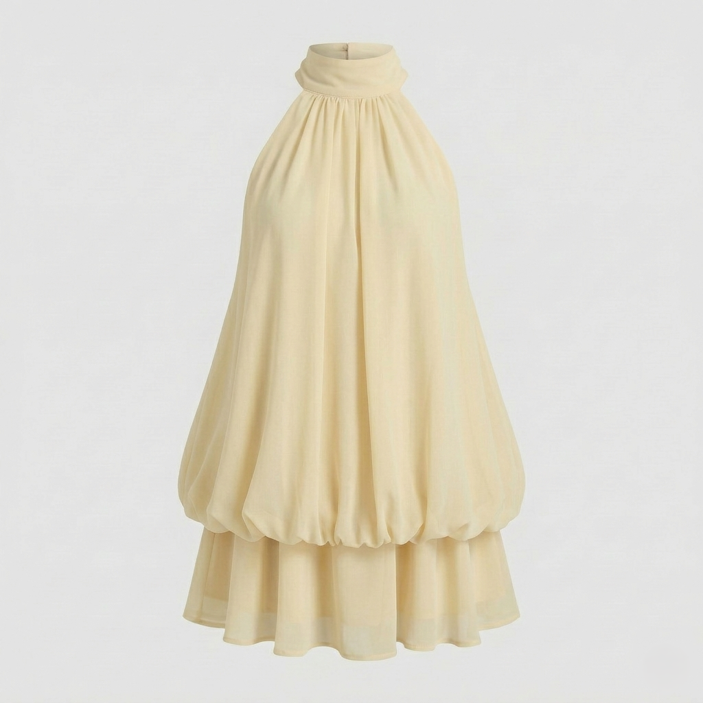 Abito Minidress Donna Smanicato con Volant a Strati