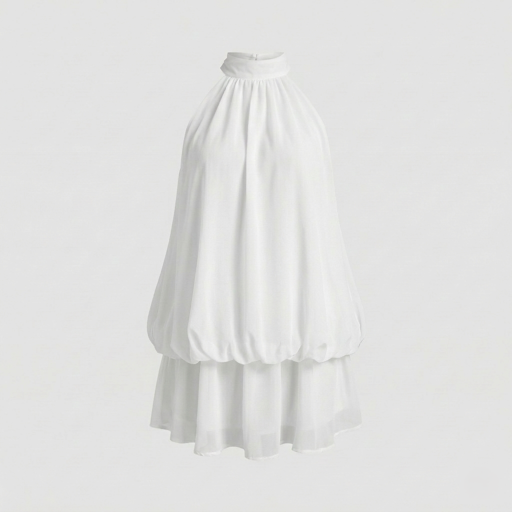 Abito Minidress Donna Smanicato con Volant a Strati
