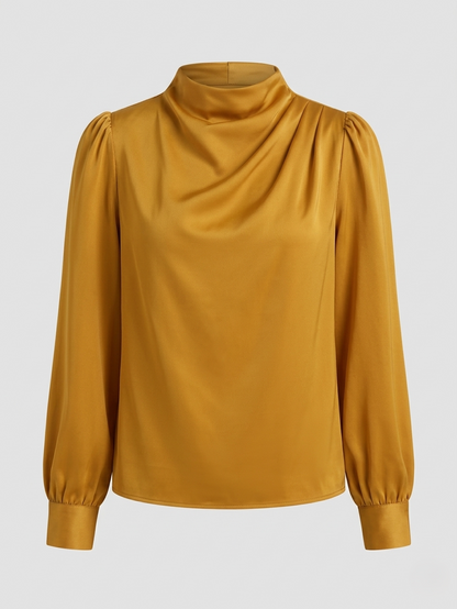 Blusa Elegante Donna Manica Lunga Collo Alto