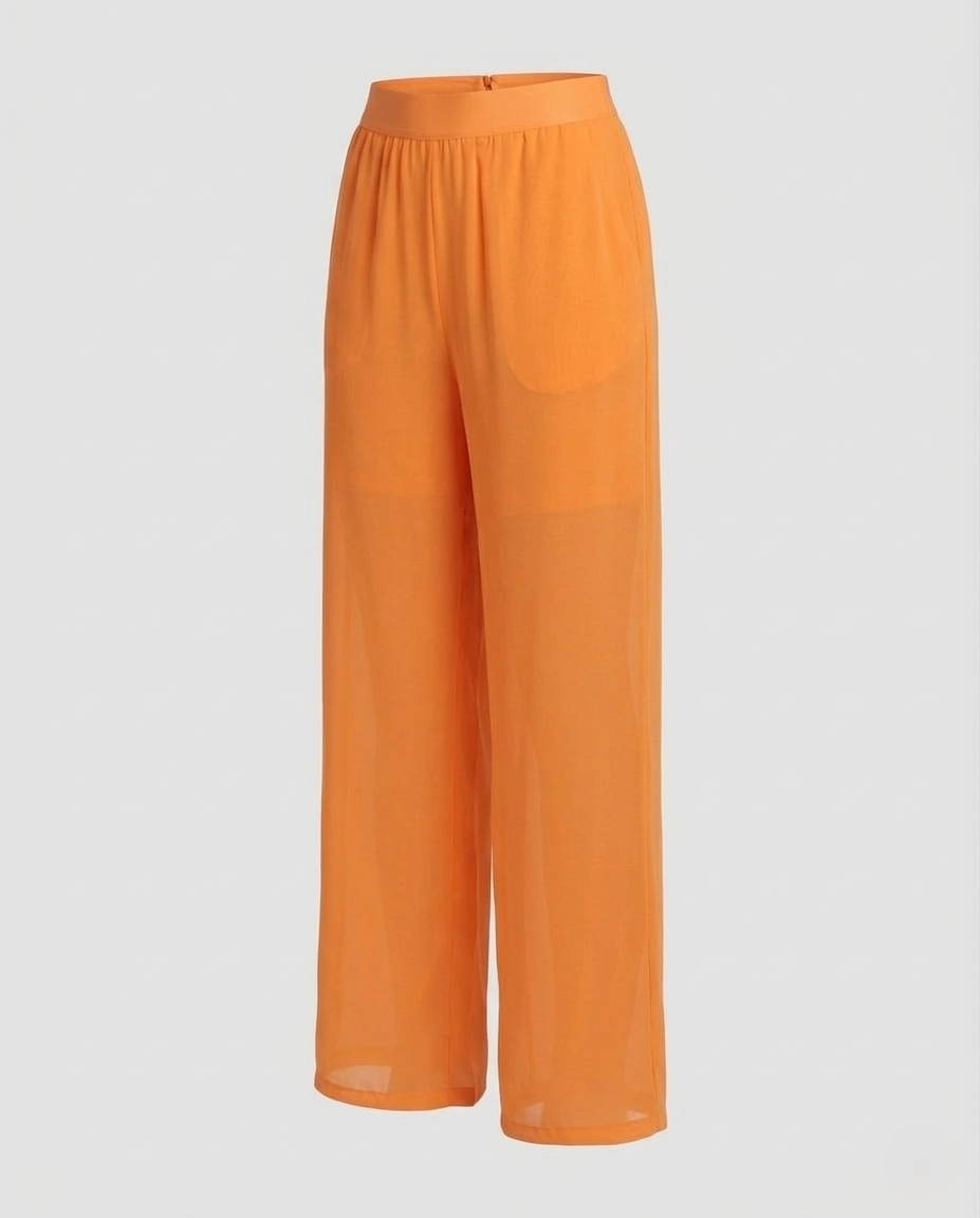 Pantaloni Donna in Chiffon Taglio Largo Vita Elastica