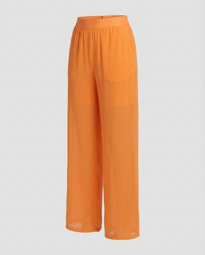 Pantaloni Donna in Chiffon Taglio Largo Vita Elastica