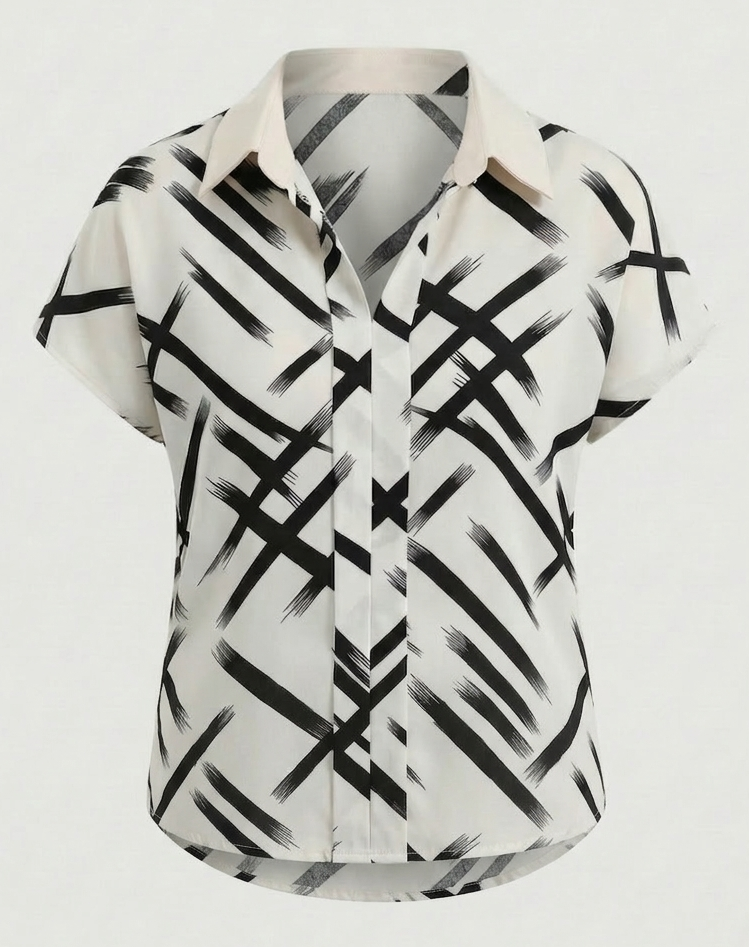 Camicia Donna in Seta Sintetica con Stampa Regular Fit