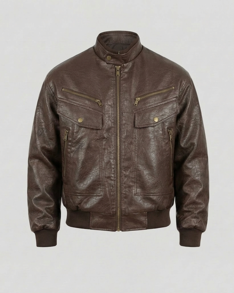 Giubbotto Biker Uomo Effetto Pelle Collo Alto