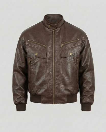 Giubbotto Biker Uomo Effetto Pelle Collo Alto