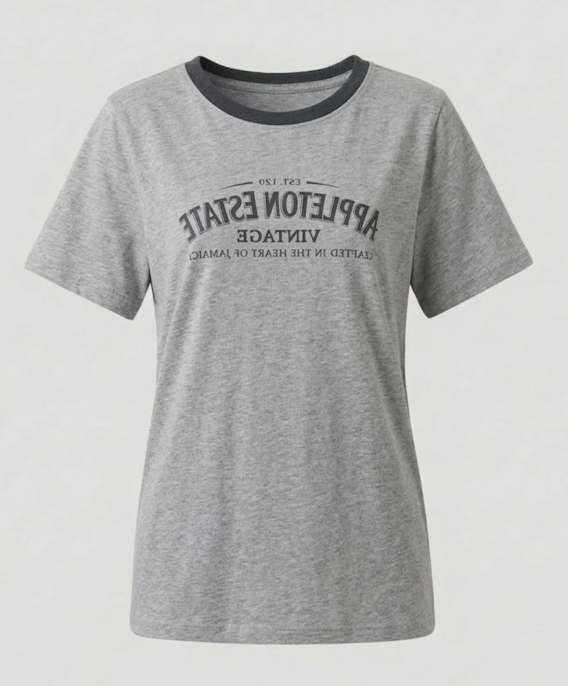 T-shirt Donna con Colletto a Contrasto e Stampa