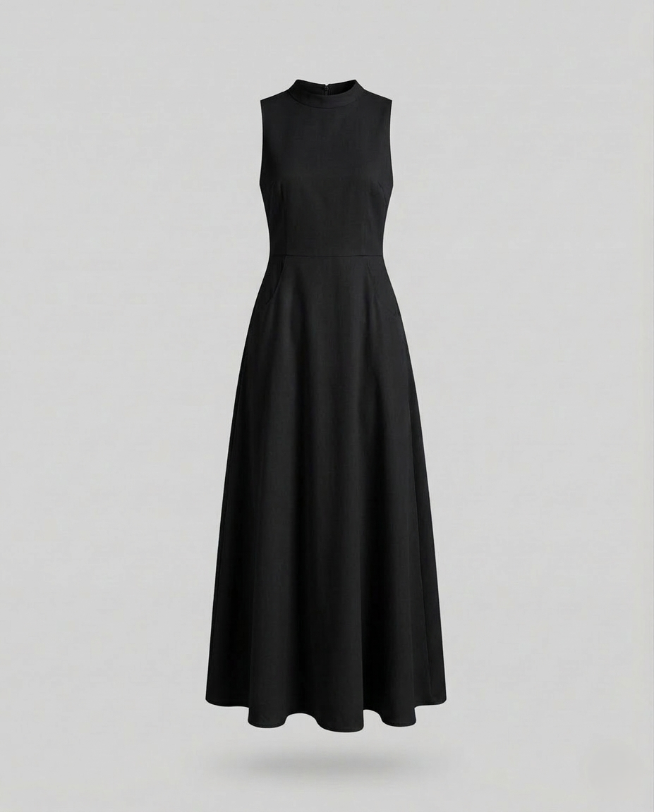 Abito Maxi Donna Senza Maniche con Corpino a Costine