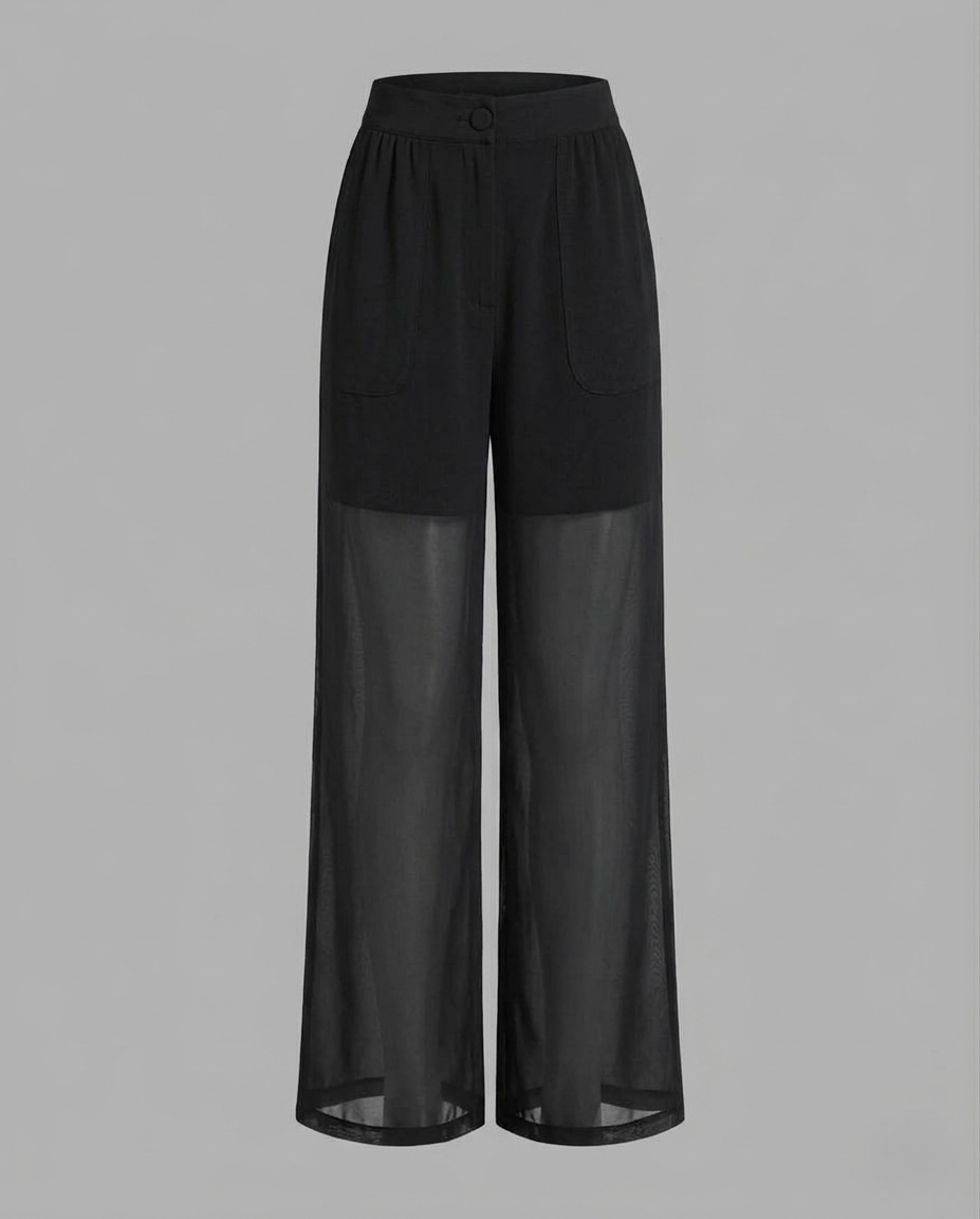 Pantaloni Donna in Chiffon Taglio Largo Vita Elastica