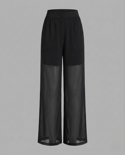 Pantaloni Donna in Chiffon Taglio Largo Vita Elastica