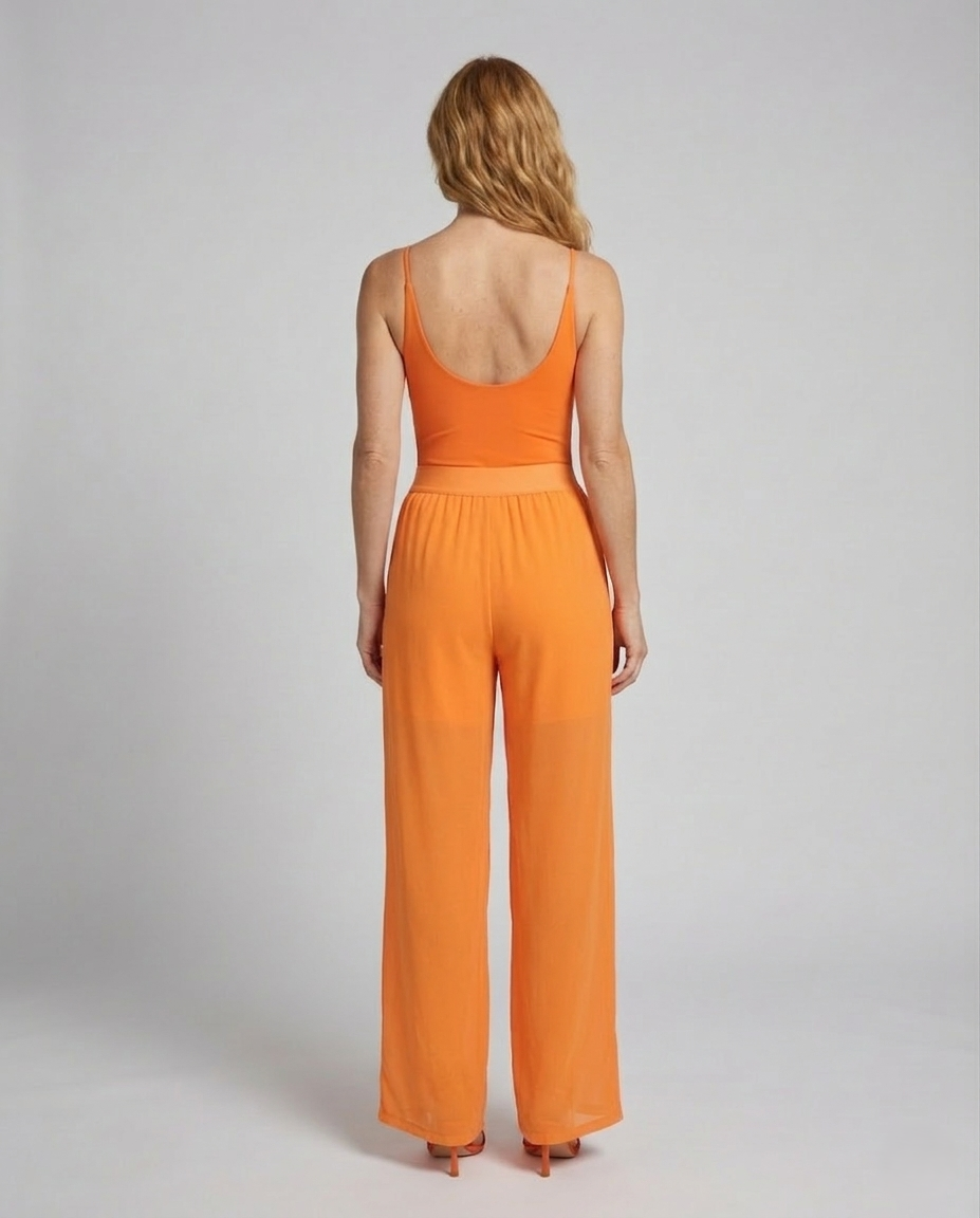 Pantaloni Donna in Chiffon Taglio Largo Vita Elastica