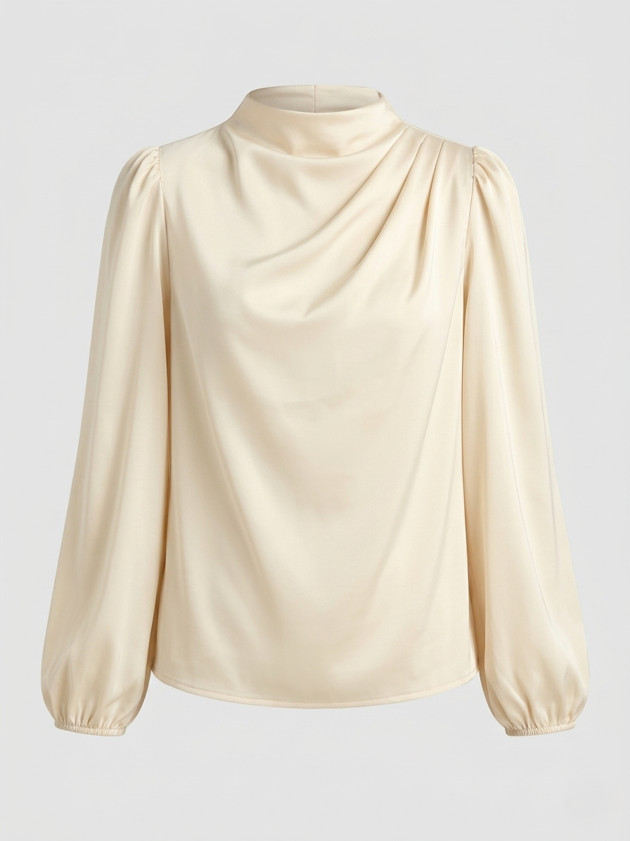 Blusa Elegante Donna Manica Lunga Collo Alto