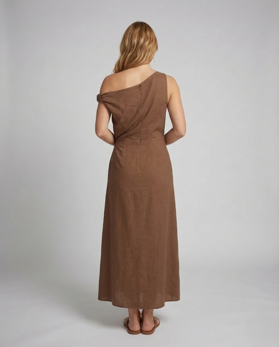 Abito Lungo Donna Scollo Bardot con Drappeggio