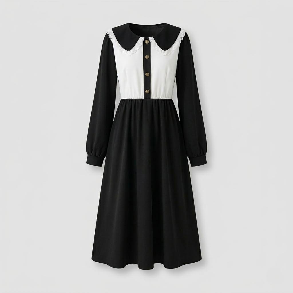 Abito Midi Donna con Colletto a Rouches Stile Empire