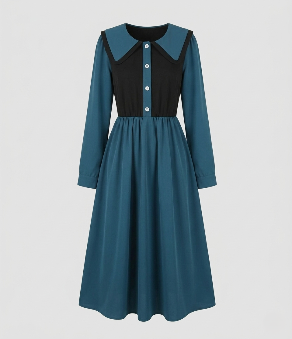 Abito Midi Donna con Colletto a Rouches Stile Empire