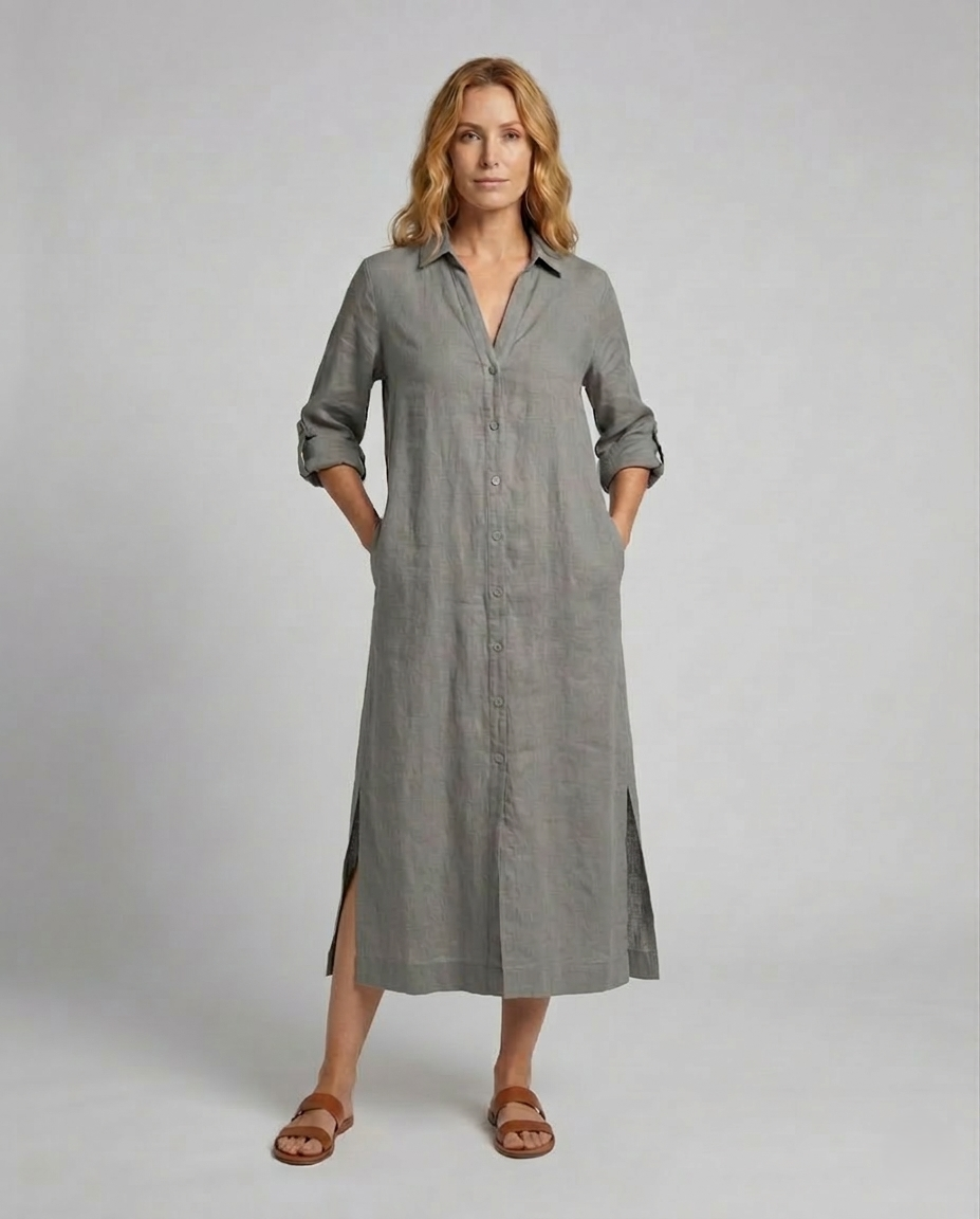 Abito Maxidress Donna Lino con Bottoni - Brentozzi