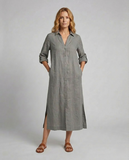 Abito Maxidress Donna Lino con Bottoni - Brentozzi