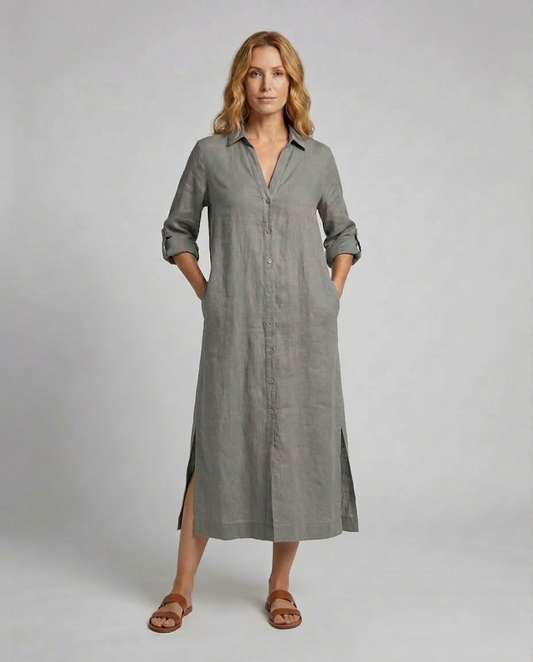 Abito Maxidress Donna Lino con Bottoni - Brentozzi