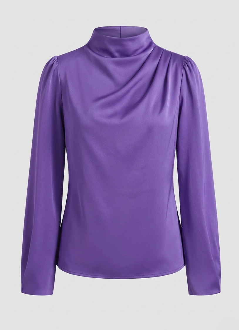 Blusa Elegante Donna Manica Lunga Collo Alto