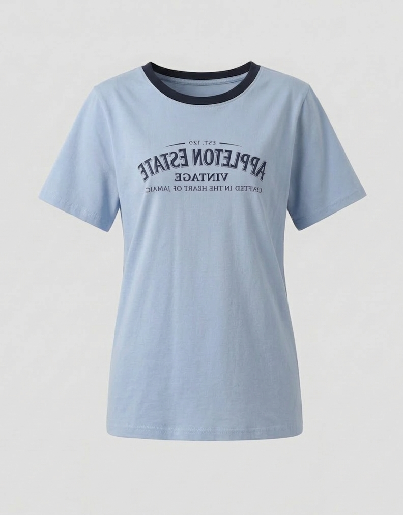 T-shirt Donna con Colletto a Contrasto e Stampa