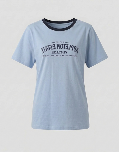 T-shirt Donna con Colletto a Contrasto e Stampa