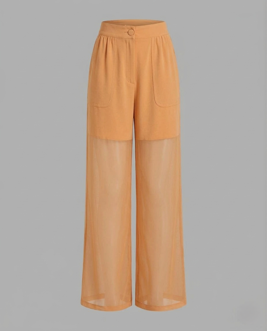 Pantaloni Donna in Chiffon Taglio Largo Vita Elastica