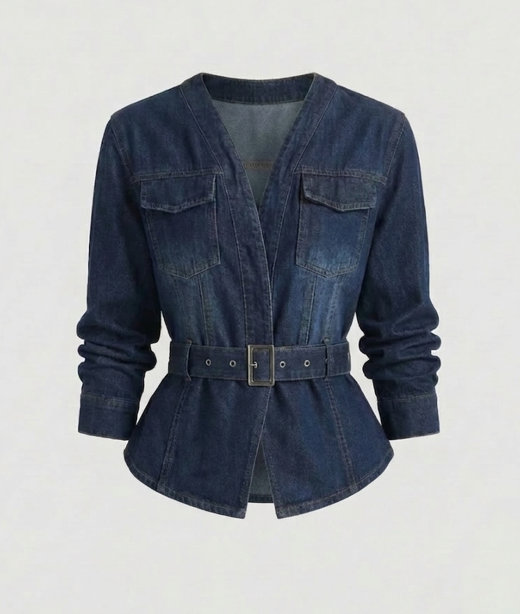 Blazer Jeans Donna con Cintura in Vita e Baschina