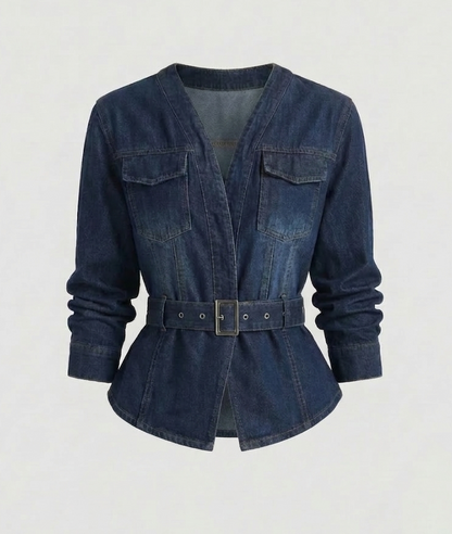 Blazer Jeans Donna con Cintura in Vita e Baschina