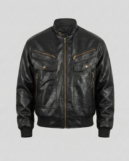 Giubbotto Biker Uomo Effetto Pelle Collo Alto