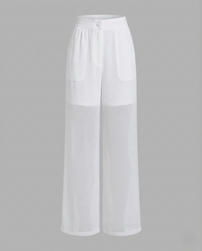 Pantaloni Donna in Chiffon Taglio Largo Vita Elastica