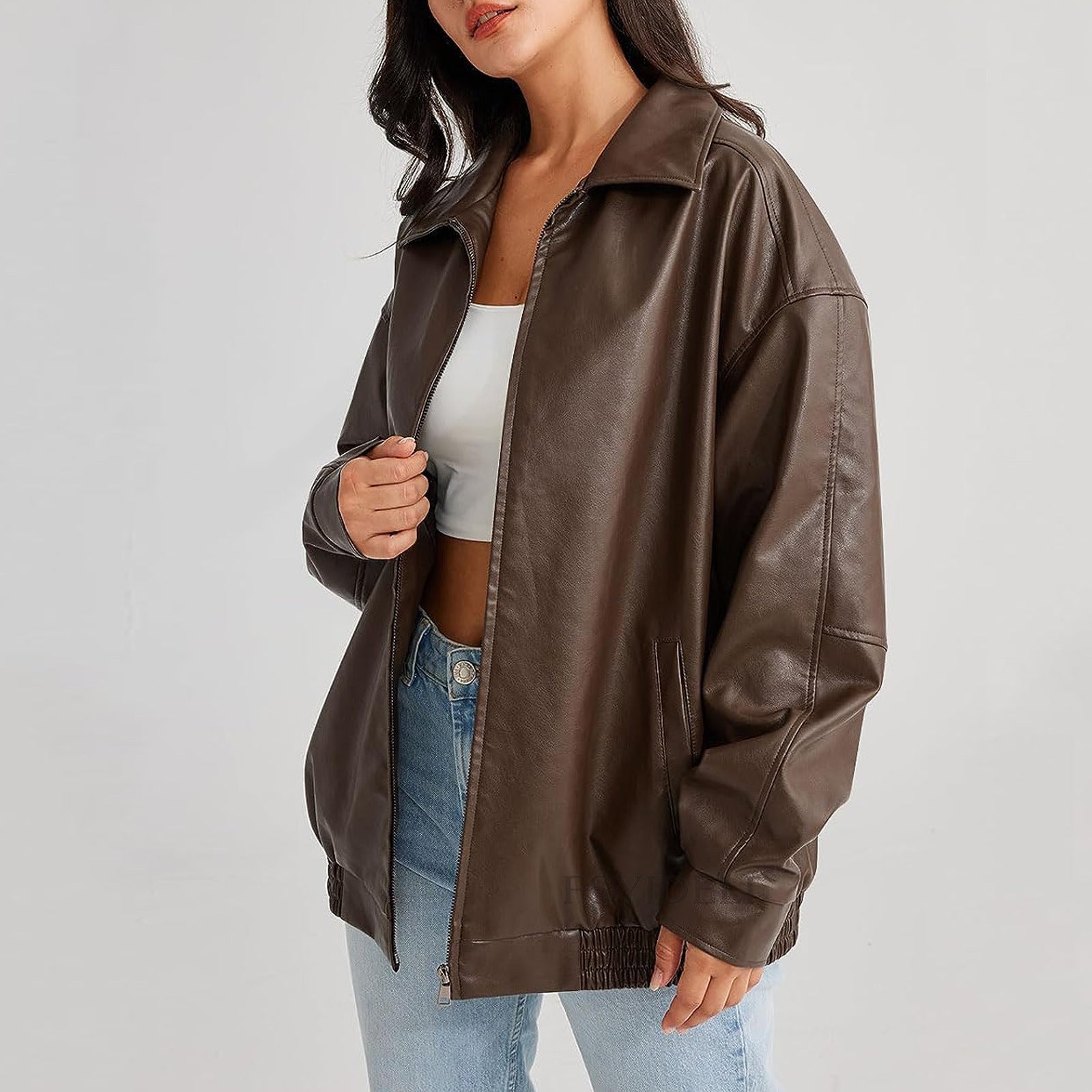 Giacca Bomber Donna in Ecopelle Oversize Colletto a Revers - Vesarelli