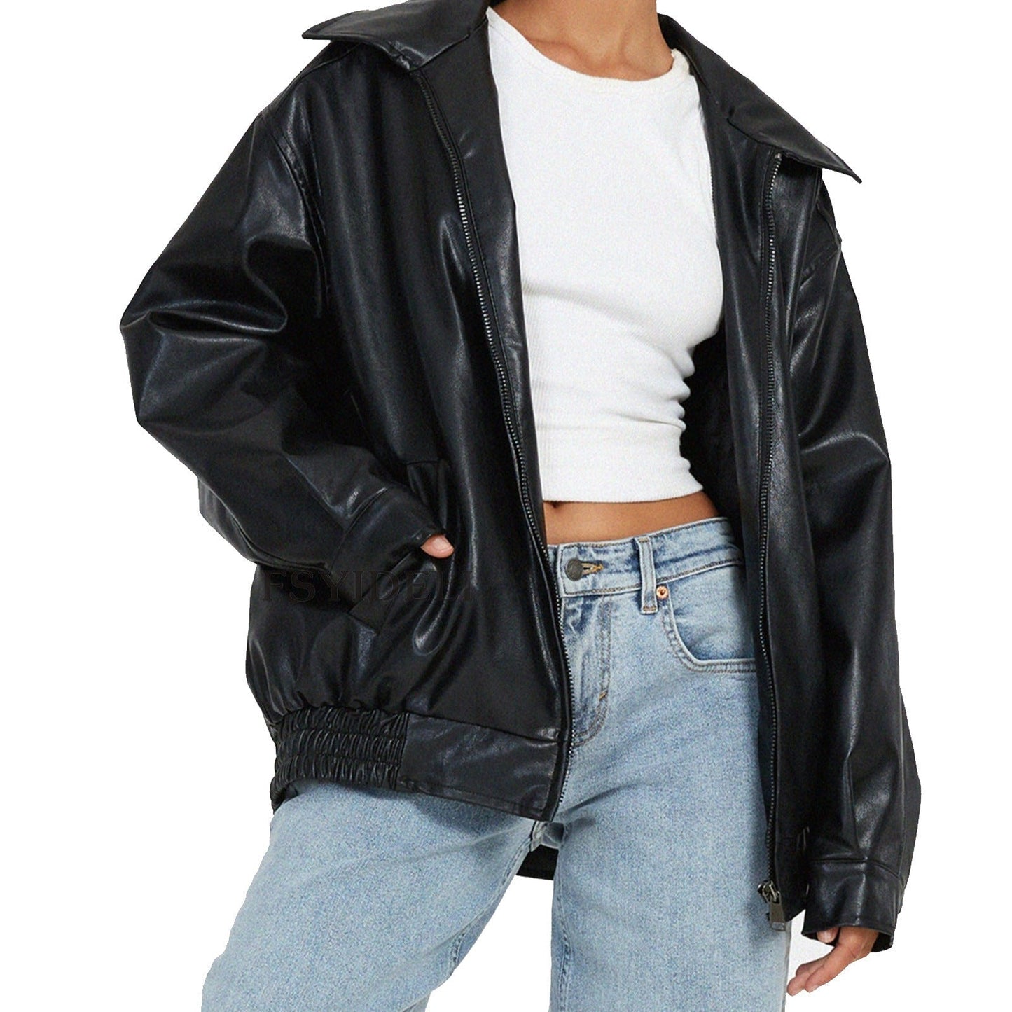 Giovanna | Donna Giacca Bomber Ecopelle Oversize Colletto a Revers 2