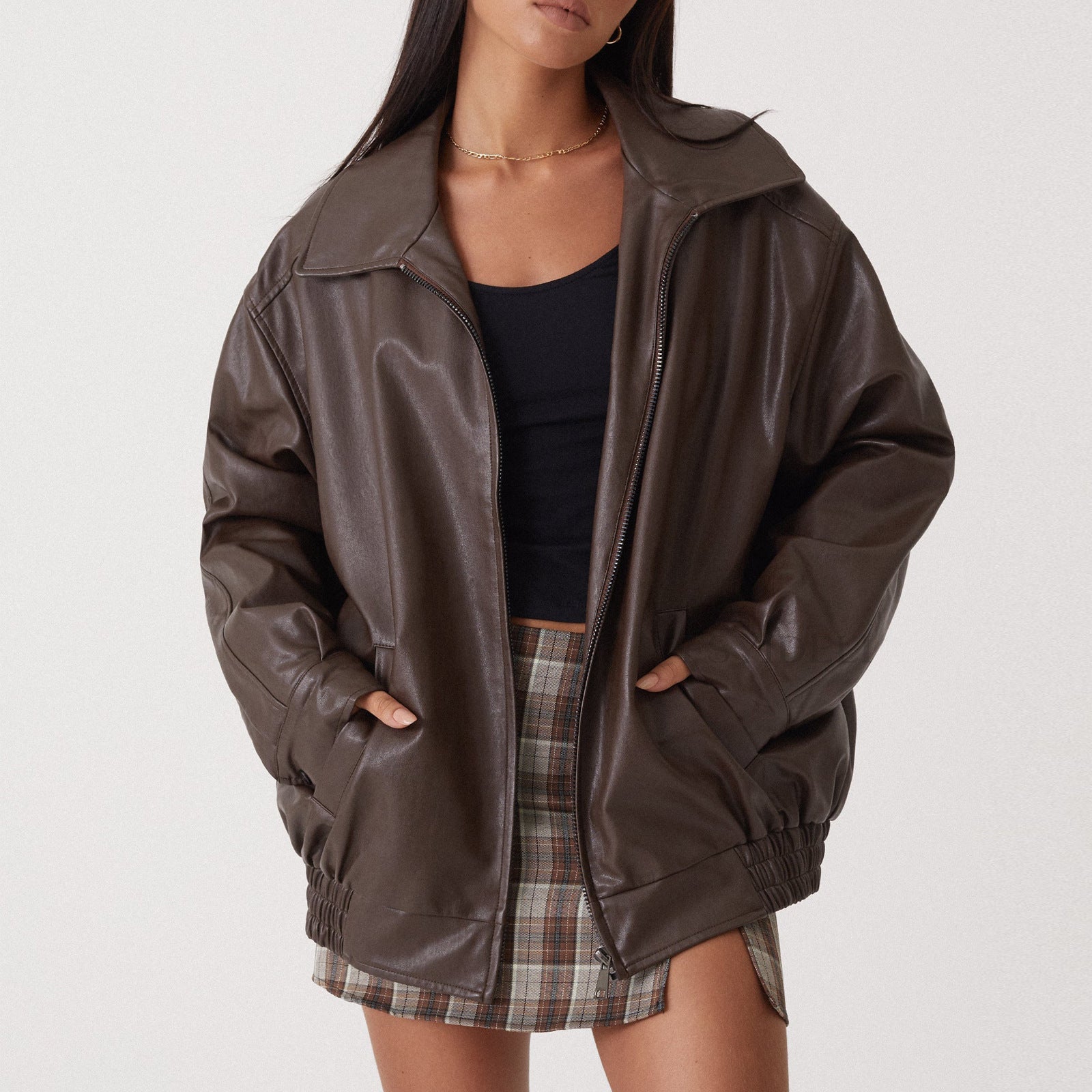 Giovanna | Donna Giacca Bomber Ecopelle Oversize Colletto a Revers 5