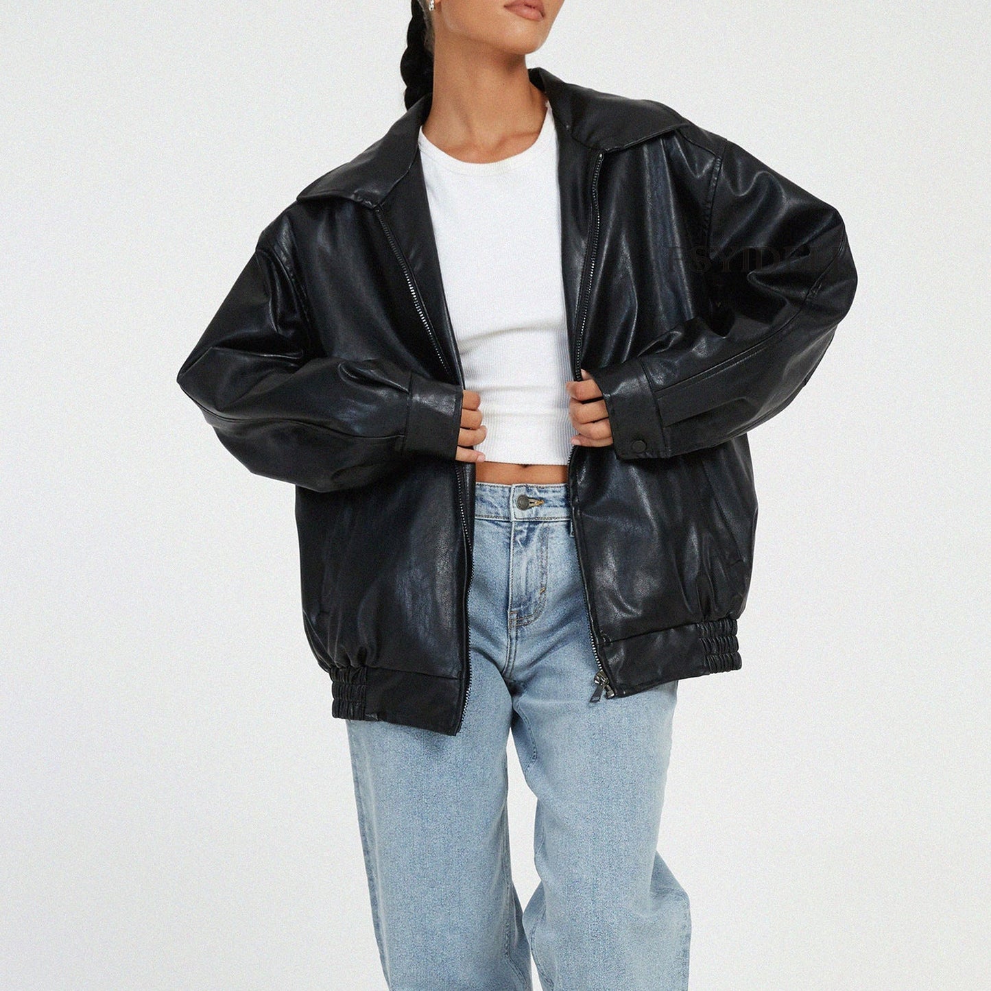 Giovanna | Donna Giacca Bomber Ecopelle Oversize Colletto a Revers 6
