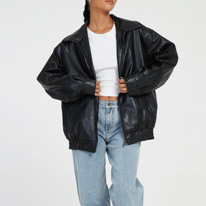 Giovanna | Donna Giacca Bomber Ecopelle Oversize Colletto a Revers 6