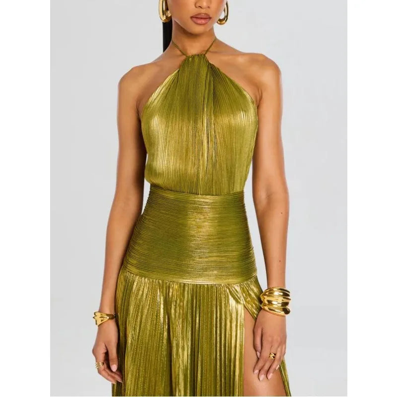 Giselle | Abito Lungo Donna Halter Plissettato Spacco Alto 2